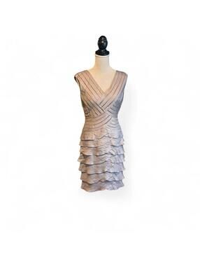 Adrianna Papell silver metallic dress Size 4 #glam #party #ruffles